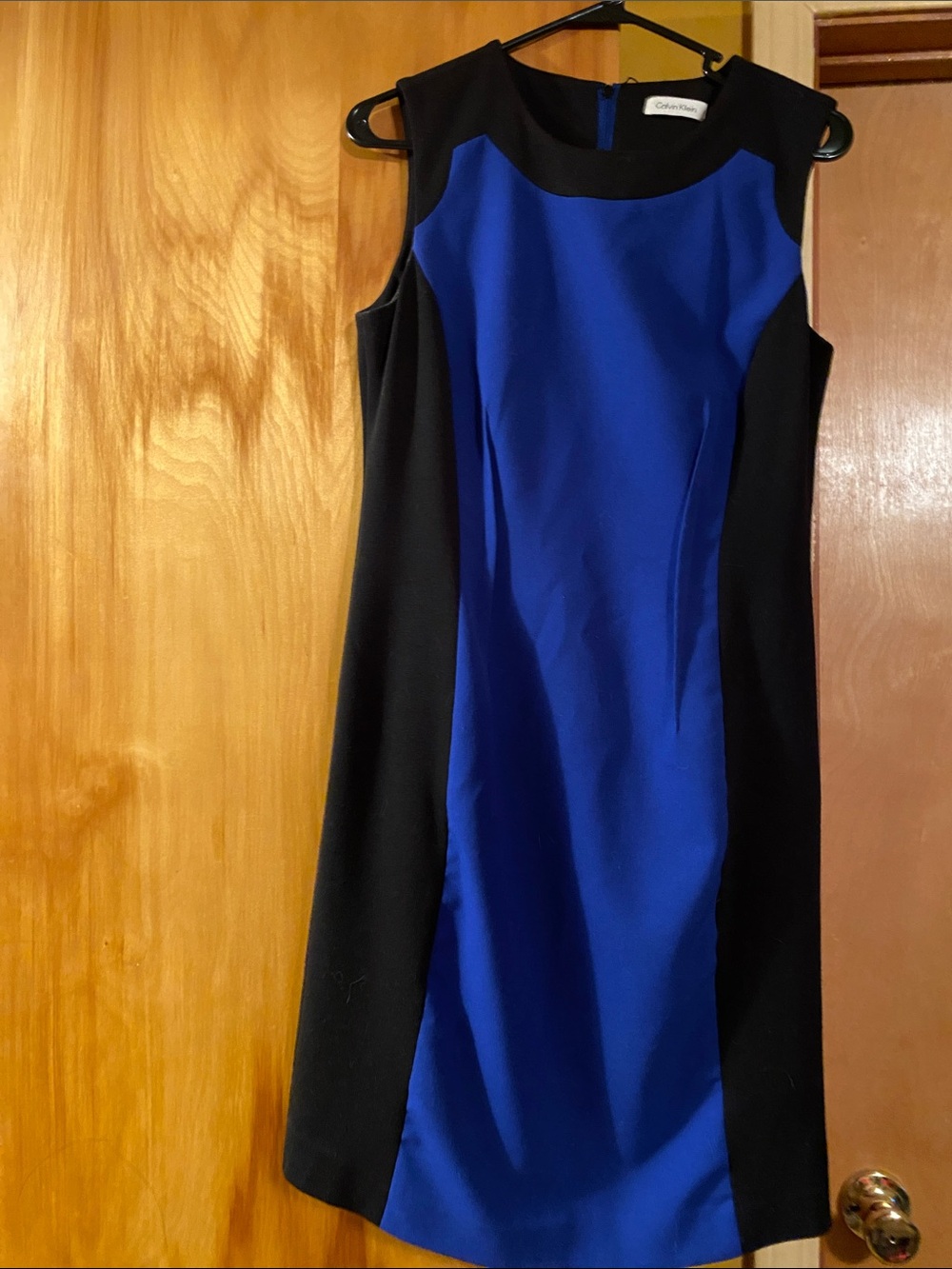 Calvin Klein Black and Royal Blue Sleeveless Midi Sheath Dress